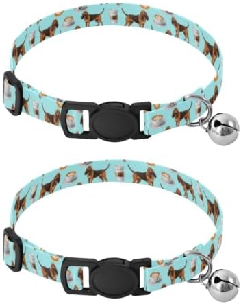 Brown Dogs Decorative Pet Collar with Bell 2 Pack Cat Collars Adjustable 10.6 to 17.1 Inches
