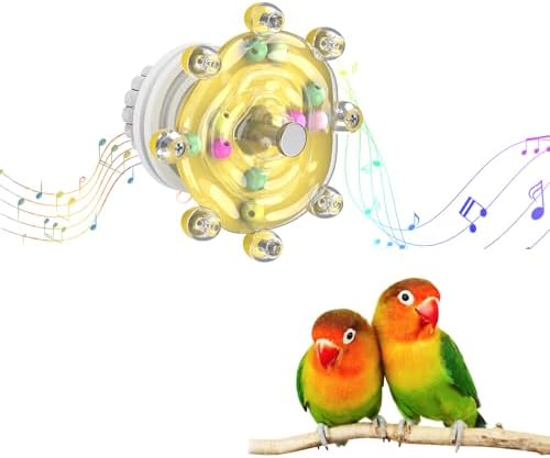 Pawfly Bird Toys for Parakeets, Colorful Spinning Wheel Chew Toy, Interactive Spinner Rattle Parrot Toys, Cockatiel Toy, Parakeet Toys, Bird Cage Accessories for Entertainment Chewing Exercise, Yellow