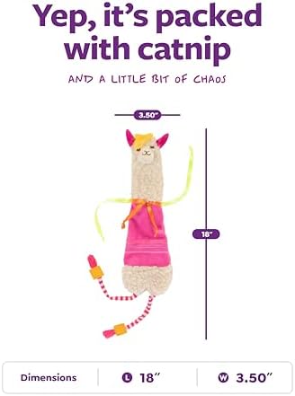 SmartyKat Leggy Llama Catnip Crinkly Plush Kicker Cat Toy, Soft Floppy Body for Wrestling & Bunny Kicks for Cats & Kittens
