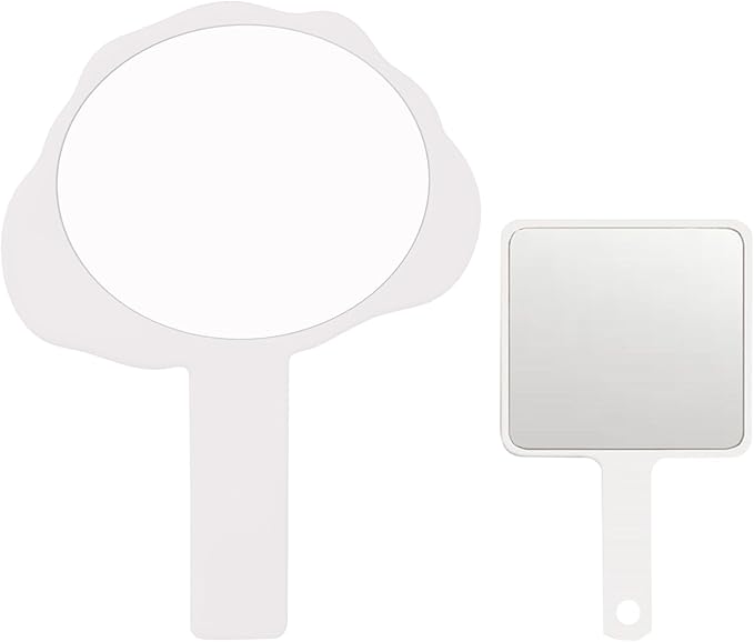 PDOZV 2 Pcs Hand Mirrors with Handle, Salon Barber Hairdressing Hand Mirror,Multi-Purpose Compact Travel Makeup Pocket Mirror, Gift for Women/Mens (White, 5.91" Lx 7.87" W)