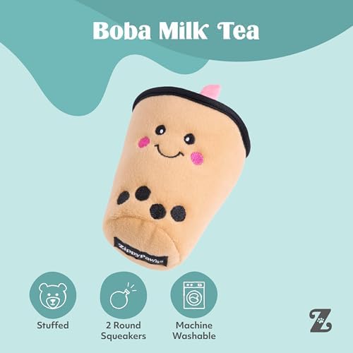 ZippyPaws NomNomz Dog Squeaky Toys to Keep Them Busy - Boba Milk Tea