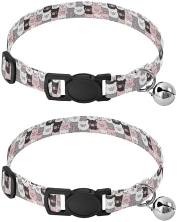 2 Pack Puppy Collar Cute Cartoon Pig Cat Collars with Bell, Adjustable Length 10.6" to 17.1"