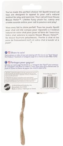 SPOT House Mouse Helen Cat Toy with Catnip – Lifelike Plush Mouse, Crinkle Sound, 4in Small Size for Kittens and Cats, Batting, Chasing, Playing – Assorted Colors