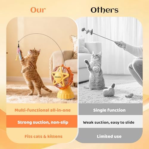 Interactive Cat Treat Dispenser - Ferris Wheel Feeder & Teaser Wand | Cat Puzzle Feeder | Stable Suction Base Design | Adjustable Treat Opening | Hunting Instinct Stimulation | Exercise