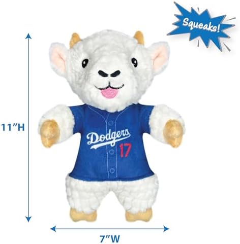 MLBPA Shohei Ohtani Goat Plush Toy for Dogs and Cats with Squeaker, Wearing a Team Player Jersey! MLB LA Dodgers Fun & Sporty Goat Shaped Dog Chew Toy, Interactive Pet Toy