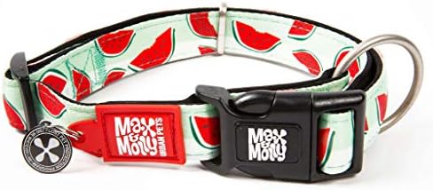 Max & Molly Smart ID Dog Collar with Gotcha! QR Safety Tag and Custom Pet Profile, Soft Padded Neoprene, Waterproof, Watermelon, Medium (13-21")