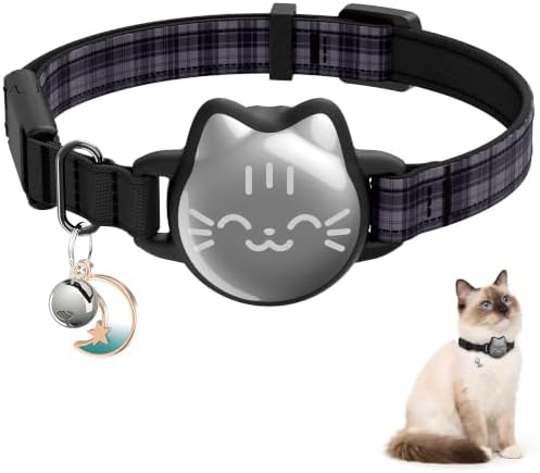AirTag Cat Collar, Reflective Breakaway Cat Collar, Hidden Holder with Bell | Compatible with Apple AirTag 1st & 2nd Gen, Lightweight Water-Resistant Strap for Cats, AirTag Not Included