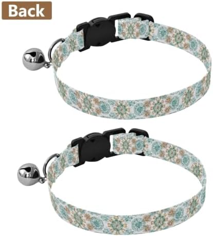 Vintage Mandala Floral White Cat Collars with Bell 2 Pack Puppy Collar Adjustable 10.6 to 17.1 Inches