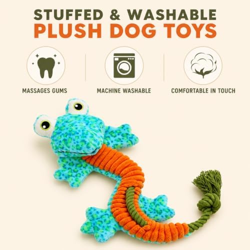 Dog Toys Squeaky Plush No Stuffing, Stuffless Crinkle Dog Toy with Rope Tug Pull Design, Durable Chew Toy for Puppies Small Medium Large Dogs, Fun Interactive Pet Toy