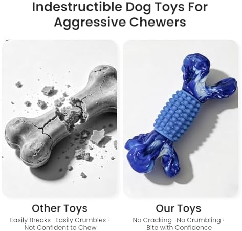 BoYoYo Indestructible Dog Chew Toys for Aggressive Chewers, Tough Dog Toys for Large& Medium Dogs, Dogs Chew Bones Long Lasting to Keep Them Busy, Durable Beef Flavored Toy, Blue