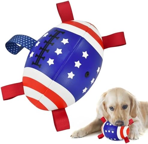4th of July Dog Football with Straps Puppy Interactive Toy Pet Tug Ball Toy with American Flag Pattern for Medium Large Dogs Large-3