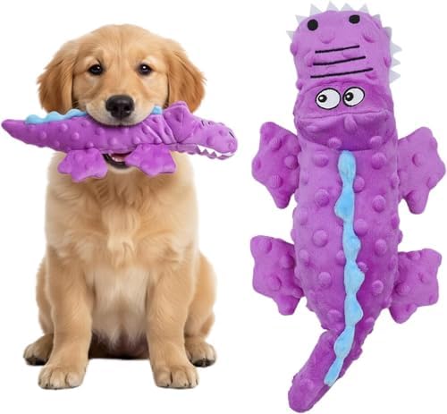 Squeaky Octopus Dog Toy – No Stuffing, Crinkle Sound Plush Chew Toy for Small and Medium Dogs – Durable and Machine Washable – 2 Pack (Purple Crocodile)