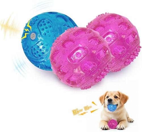 RICHIE Ultra Durable Squeaky Dog Balls 3 Inch for Large Medium Dogs, Tough Chew Toys for Aggressive Chewers, Floating Fetch Balls for Pool Play, Teeth Cleaning Dog Toys 3 Pack Red + Red + Blue