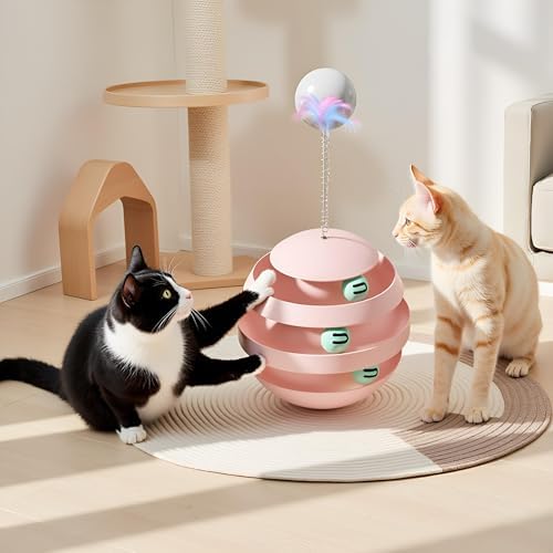 Cat Toys for Indoor Cats, Interactive Cat Ball Track with Feather