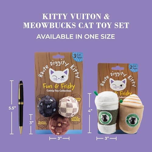 Haute Diggity Kitty Vuiton Balls + Meowbucks Catpuccino Soft Plush Cat Toys