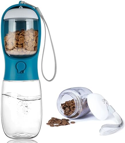 Dog Water Bottle with Food Container, Portable Leak Proof Pet Water Dispenser for Walking Hiking Travel, Puppy Essentials Accessories for Small Large Dogs, Dog Gifts (10oz/15oz/19oz)