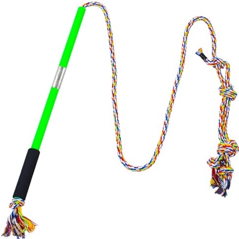 Interactive Flirt Pole Toy for Dogs Chase and Tug of War,Durable Teaser Wand with Pet Fleece Rope Tether Lure Toy to Outdoor Exercise & Training for Small Medium Large Dogs (Blue White)