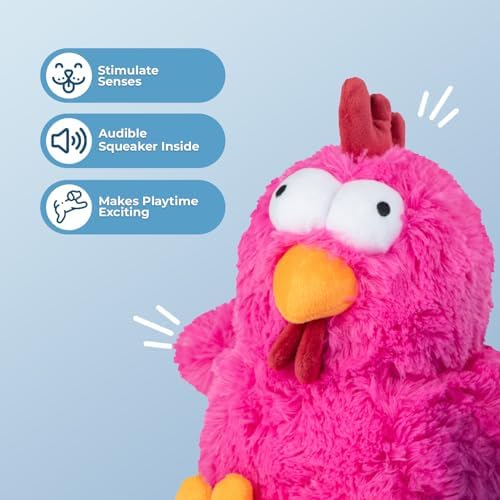 Best Pet Supplies Squeaky Plush Dog Toy - Mrs. Cluck, Fuchsia | Soft Plush, Squeaks & Crinkles, Perfect for Moderate Chewers, Toss & Fetch Play, Stress & Anxiety Reliever, Ideal Gift Toy