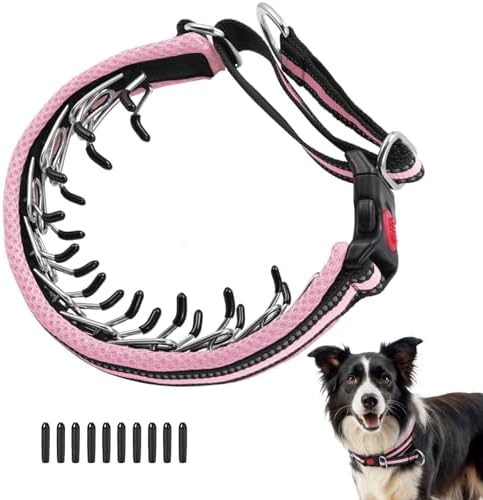 Martingale No Pull Dog Collar for Large Medium Small Dogs, Heavy Duty Nylon Adjustable Reflective Anti Pull Slip Collar with Buckle for Training Walking Hunting S Pink