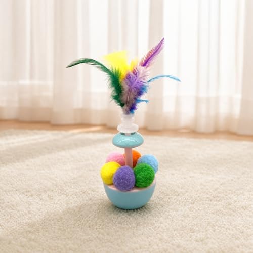 JINTONE Interactive Cat Toy, Self-Righting Tumbler with Feathers & Catnip-Ready Plush Ball, No Battery Needed, Relieve Boredom, Stop Night Zoomies, Easy to Clean for Indoor Kittens & Adult Cats