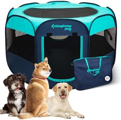 KingCamp Dog Playpen, Portable Foldable Cat Kitten Puppy Tent Crates 29"/36"/50" Pop Up Pet Playpen with Zippered Bottom & Cover for Indoor Outdoor Use (Medium, Green)