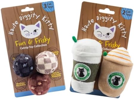 Haute Diggity Kitty Vuiton Balls + Meowbucks Catpuccino Soft Plush Cat Toys