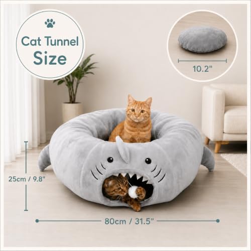 Baseola Fuzzy Cat Tunnel Bed for Indoor Cats, 2-in-1 Interactive Cat Toys