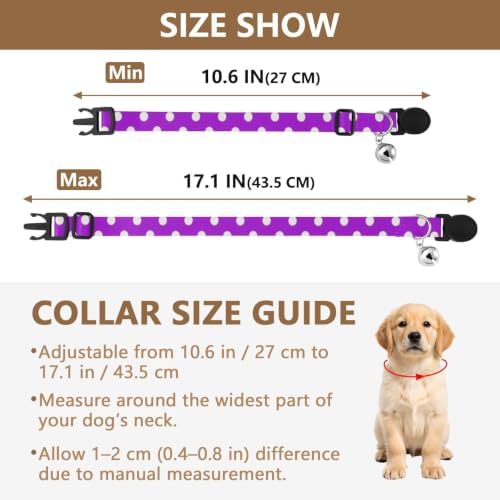 Purple Polka Dots Dog Collar 2 Pack Cat Neck Collar Adjustable Length 10.6" to 17.1"