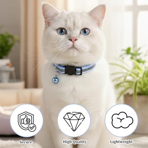 TIESOME 6 Pcs Kitten Collar with Bell, Reflective Cat Collar Breakaway Safety for Cats, Adjustable Nylon Pet Collar Mixed Colors 7.8-12.6 Inch
