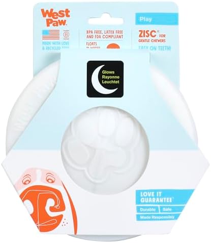 WEST PAW Zogoflex Zisc Dog Flying Disc, High Flying Aerodynamic Disc for Dogs Puppy – Lightweight, Floatable Disc for Fetch, Tug of War, Catch, Play – Doubles as Food/Water Bowl, Small 6.5", Glow