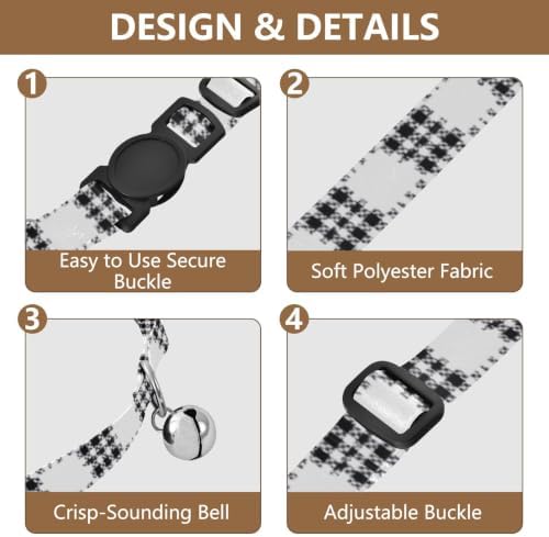 2 Pack Cat Collar Buffalo Plaid Small Dog Collar with Bell, Adjustable 10.6 to 17.1 Inches