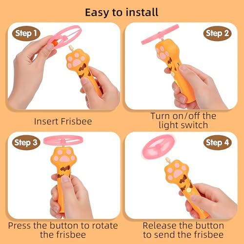 Cat Fetch Toy Launcher, Flying Disc Launcher with Rechargeable & 6 Soft Flying Discs (3 Glow), Easy Use Interactive Toys for Indoor Adult Cats & Kittens for Enrichment