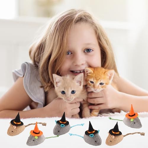 FOIMAS Halloween Catnip Toys,Witch Mouse Catnip Toy Chew Bite Plush Mice Toy for Cat Interactive, Pack of 6