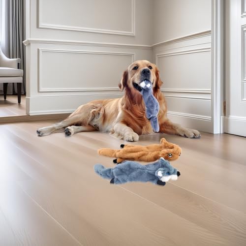 Squeaky Plush Squirrel Dog Toys,No-Stuffing,Set of 2
