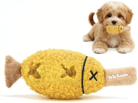 Grilled Fish Skewer Hide & Seek Plush Toy for Small Dogs & Puppies: Treat Dispensing Pocket, Squeaker and Crinkle Sounds, Tear-Resistant Chew for Aggressive Chewers