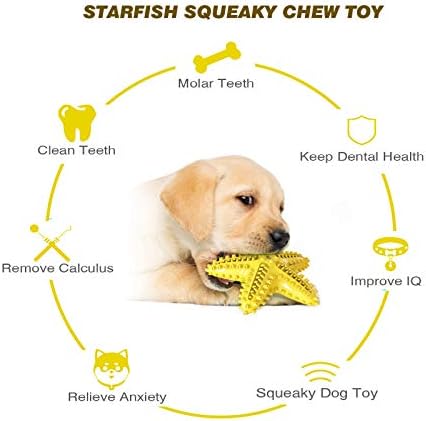 Squeaky Dog Toys - Starfish Natural Teeth Cleaning Toy for Small & Medium Dogs - Yellow