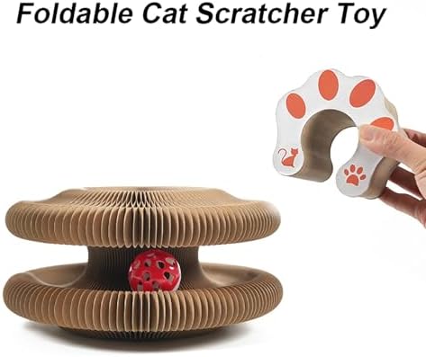 Kitty Curls Cat Toy, Magic Organ Cat Interactive Scratcher Cardboard with Bell Ball, Foldable & Changeable Accordion Shape Exercise Anxiety Relief Toy for Indoor Cats (1PCS)