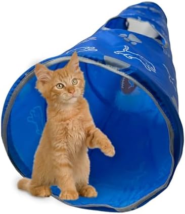 NFL Detroit Lions Cat Tunnel Tube Toy with Plush Football Catnip and Feathers Collapsible Tunnel for Cats to Play, Peek and Hide, Sporty & Fun Cat Tunnel Toy with Team Logo All-Over Design!