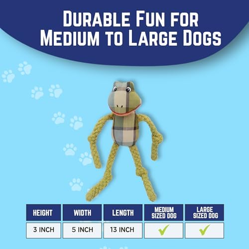 Happy Tails Durable 13" Frog Dog Toy for Medium to Large Dogs - Engaging Squeaky Toy + Reinforced Stitching - Made from Safe Polyester Material - Perfect for Chewing, Tugging, Playtime
