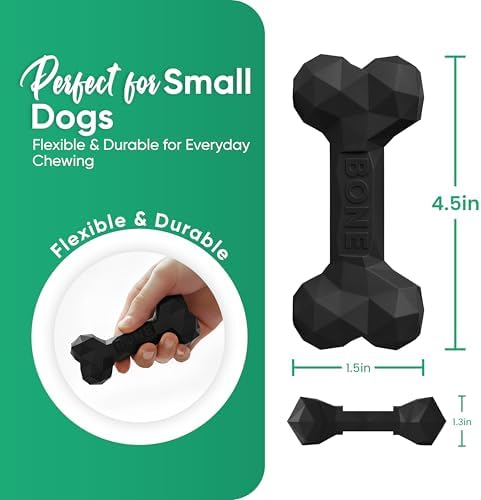 Natural Rubber Dog Toys for Small Dogs & Puppies - Durable Dental Dog Bone Toy for Indoor & Outdoor Play - Interactive Tough Teething Toy for Boredom Relief - For 25 lbs Small Dogs (Black)