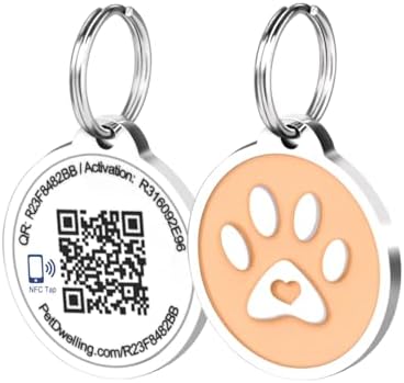 Pet Dwelling Premium NFC & QR Code Smart ID Tag for Dogs - Easy Scanning, Instant Profile Access, Real-Time Location Alerts(Southern Peach Paw)