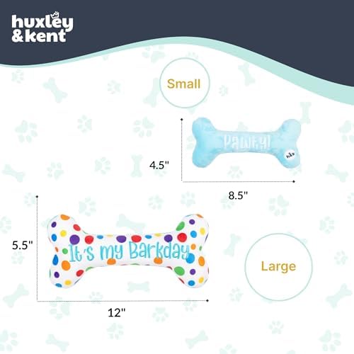 Huxley & Kent Power Plush Squeaky Dog Toy, It's My Barkday Bone, Small
