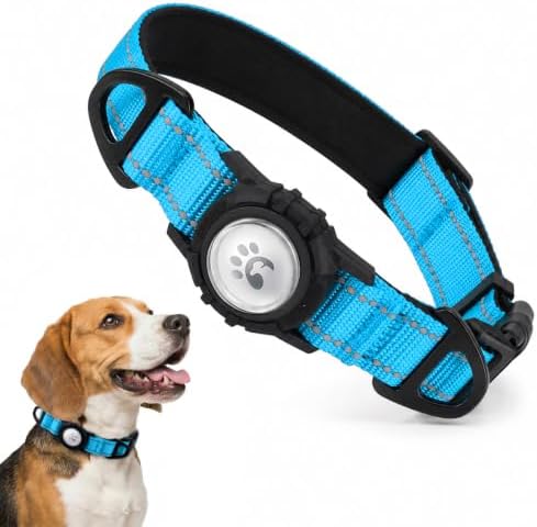 Padded Dog Collar with Waterproof Holder Compatible with Airtag
