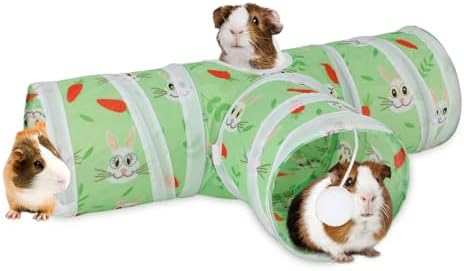 Rypet Guinea Pig Tunnel Hideout 3-Way Collapsible Small Pet Tubes, Green
