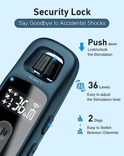 ABBIDOT Shock Collar for 2 Dogs -3300Ft 4 Training Modes Dog Training Collar with IPX7 Waterproof, Nihgt Light, Safety Lock, Rechargeable E-Collar for Small Medium Dogs (15-120 lbs)，Navy Blue Black