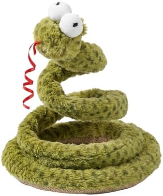 ZEZE Forest Snake Spring Interactive Cat Toy with Scratch Base, Bouncy Spiral Plush Teaser with Crinkle Sound & Ribbon, Self-Play Boredom Relief for Indoor Cats