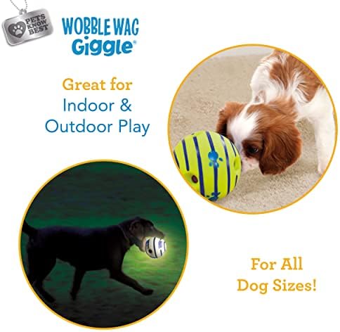 Wobble Wag Giggle Ball 2 Pack- Interactive Dog Toy, Fun Giggle Sounds When Rolled or Shaken, Pets Know Best, 1 Original & 1 Glow in The Dark Ball