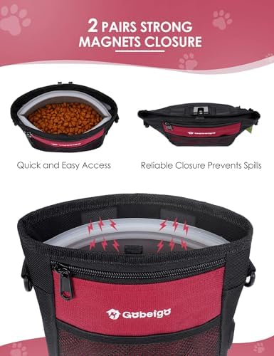 Gobeigo 4 Cup Dog Treat Pouch with Silicone Insert Bag& Clicker(Red)