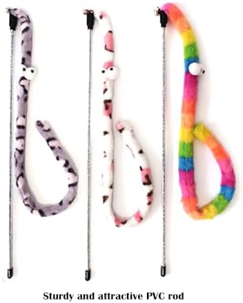 3 PCS Cat Wands, Soft Plush Srtip Kitten Wands Interactive Kitten Toys Cute Teaser Wands for Indoor Cats