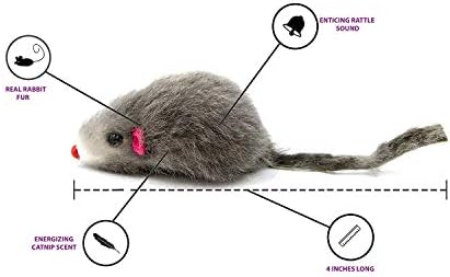 20 Furry Mice with Catnip and Rattle Sound Made of Real Rabbit Fur Interactive Catch Play Mouse Toy for Cat, Pack of 20 Mice